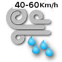 Cubierto y lluvia con viento entre 40 y 60 km/h y rÃ¡fagas de viento hasta 70 km/h